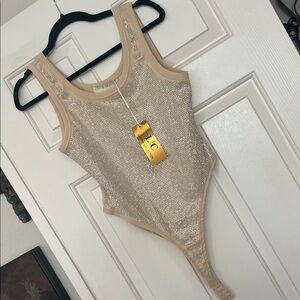 LEC Beige Sequin Bodysuit